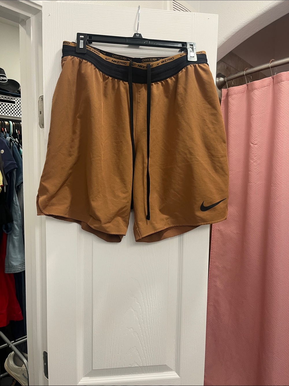 Nike Men’s Tan Athletic Training Shorts with Black Trim